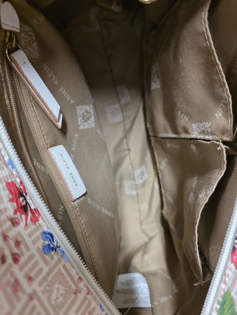 Anne Klein White Floral Print Handbag with Multicolor Blossoms - Picture 6 of 7